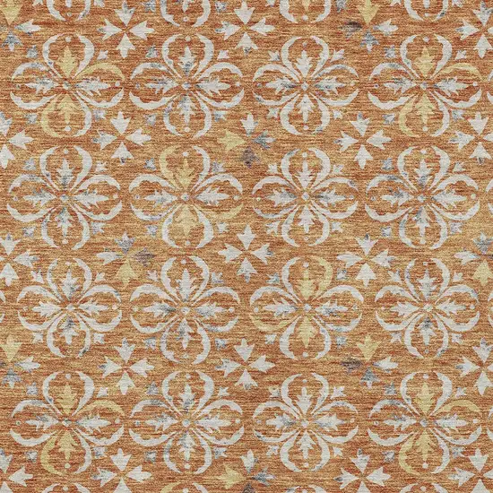 Copper Gray And Beige Floral Washable Indoor Outdoor Area Rug Photo 6