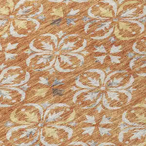Photo of Copper Gray And Beige Floral Washable Indoor Outdoor Area Rug
