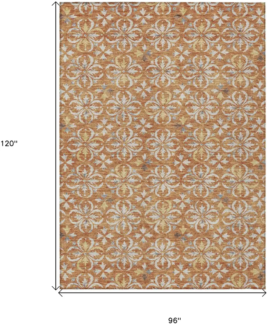 Copper Gray And Beige Floral Washable Indoor Outdoor Area Rug Photo 3
