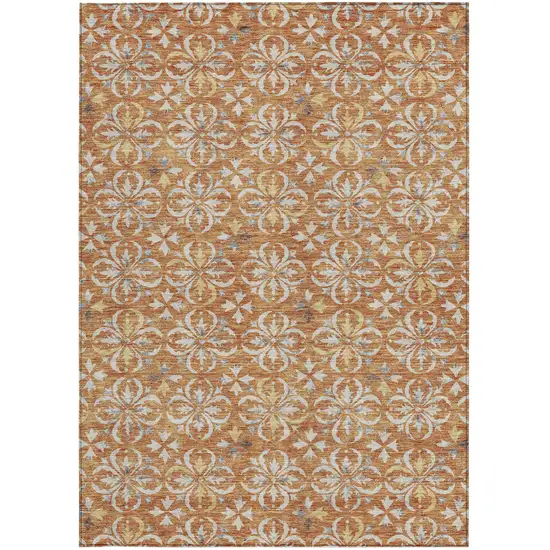 Copper Gray And Beige Floral Washable Indoor Outdoor Area Rug Photo 7