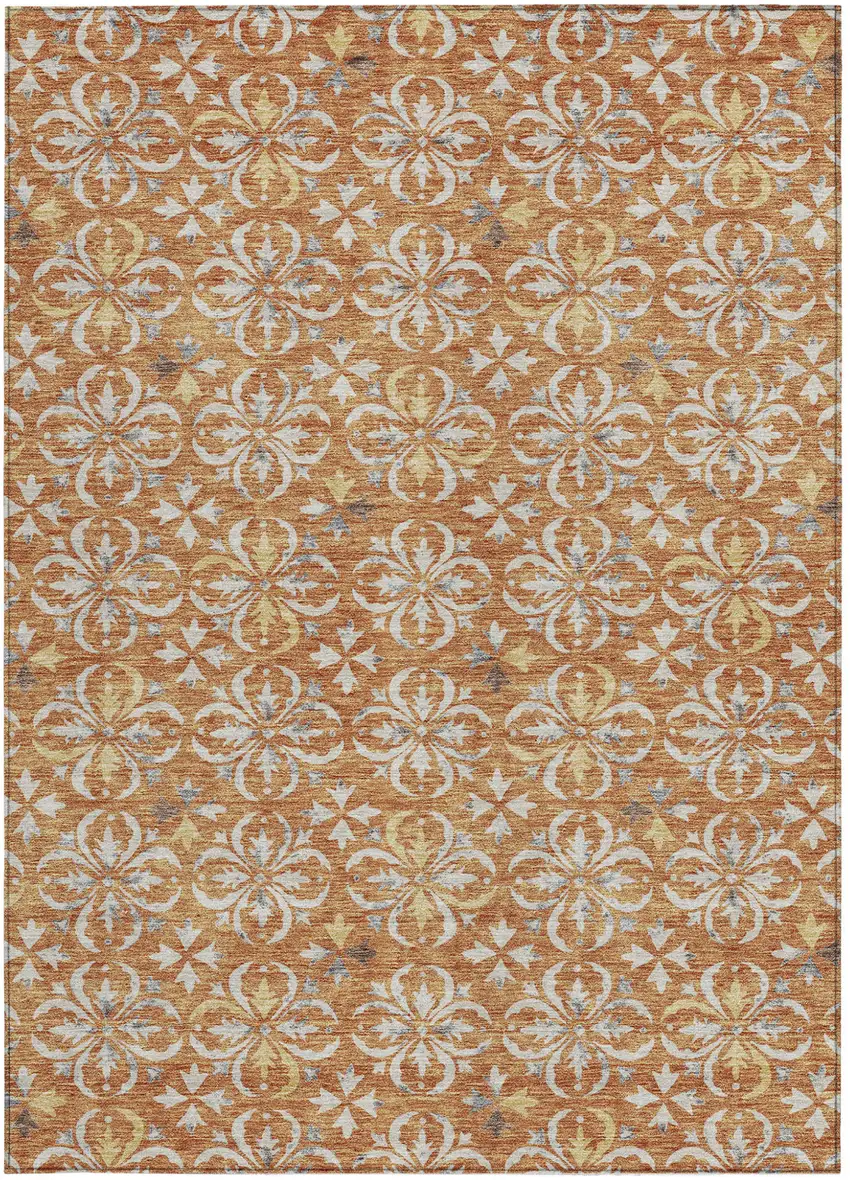 Copper Gray And Beige Floral Washable Indoor Outdoor Area Rug Photo 7