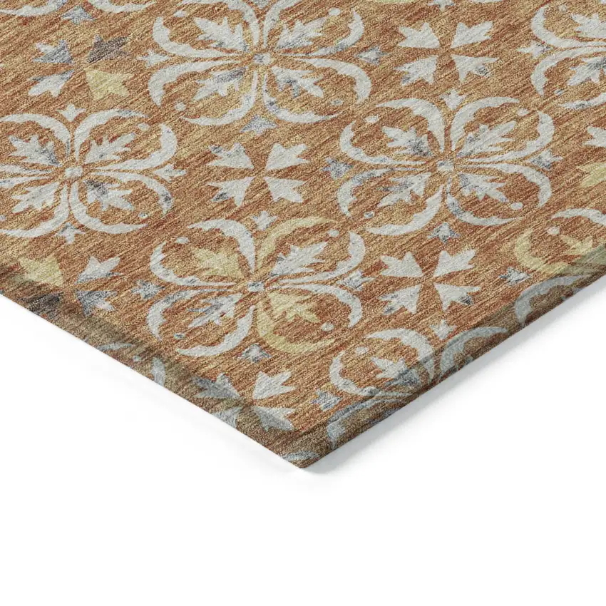 Copper Gray And Beige Floral Washable Indoor Outdoor Area Rug Photo 4