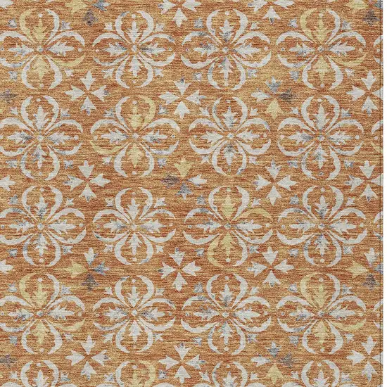 Copper Gray And Beige Floral Washable Indoor Outdoor Area Rug Photo 6