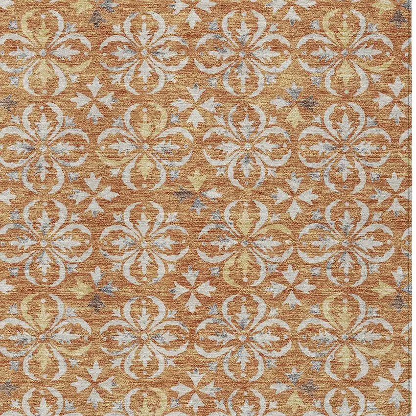 Copper Gray And Beige Floral Washable Indoor Outdoor Area Rug Photo 6