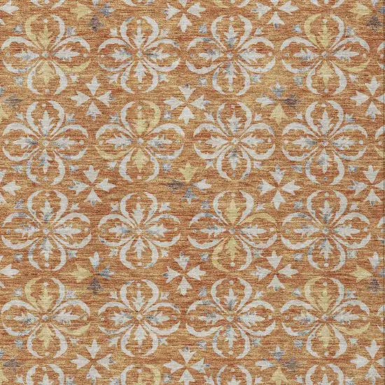 Copper Gray And Beige Floral Washable Indoor Outdoor Area Rug Photo 6