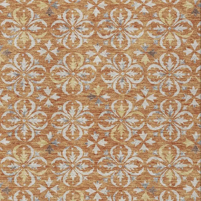 Copper Gray And Beige Floral Washable Indoor Outdoor Area Rug Photo 6
