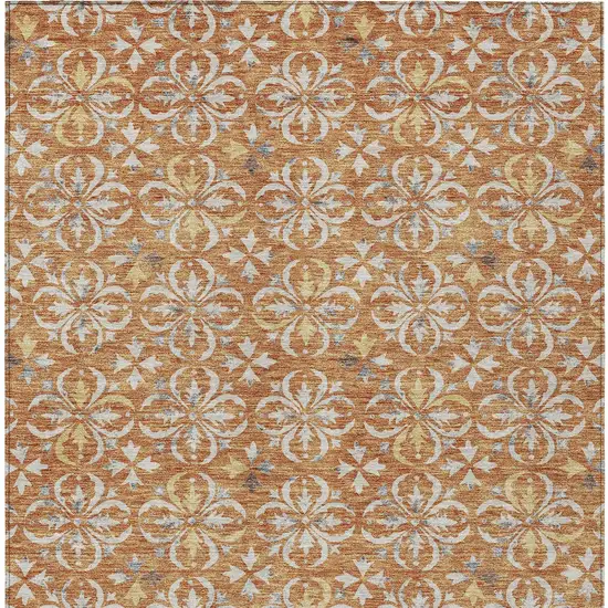 Copper Gray And Beige Floral Washable Indoor Outdoor Area Rug Photo 7