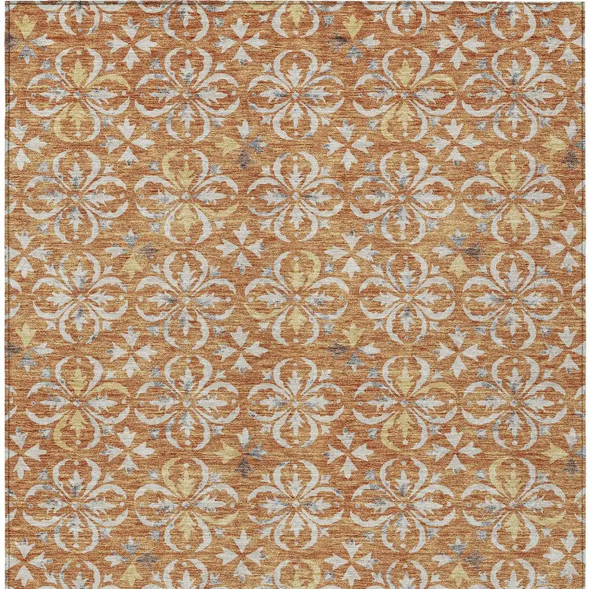 Copper Gray And Beige Floral Washable Indoor Outdoor Area Rug Photo 7