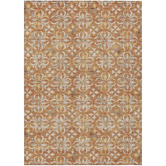Copper Gray And Beige Floral Washable Indoor Outdoor Area Rug Photo 2