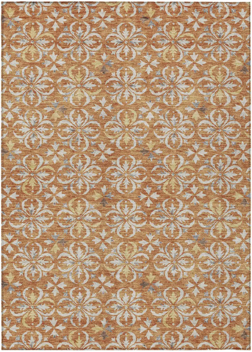 Copper Gray And Beige Floral Washable Indoor Outdoor Area Rug Photo 2