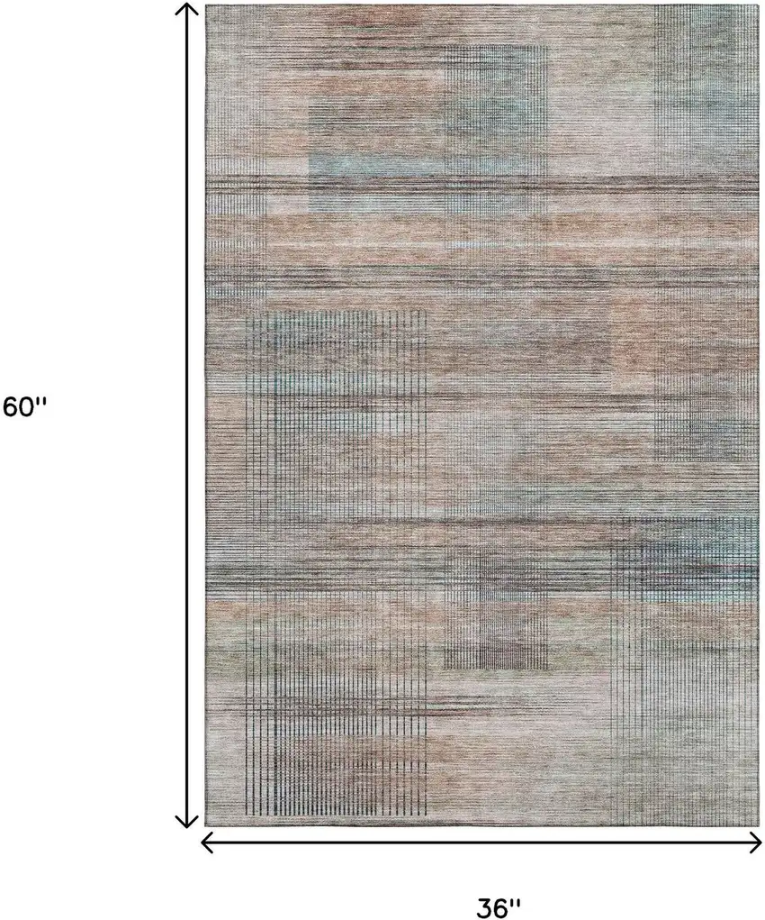 Copper Gray And Beige Striped Washable Area Rug With UV Protection Photo 3
