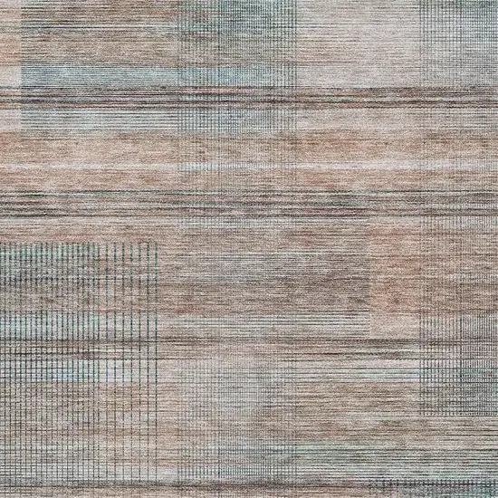 Copper Gray And Beige Striped Washable Area Rug With UV Protection Photo 3