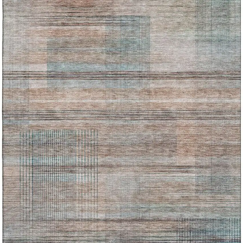 Copper Gray And Beige Striped Washable Area Rug With UV Protection Photo 4