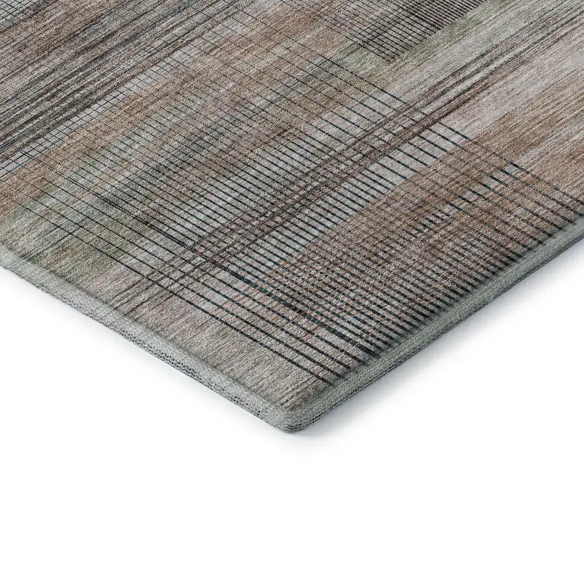 Copper Gray And Beige Striped Washable Area Rug With UV Protection Photo 8