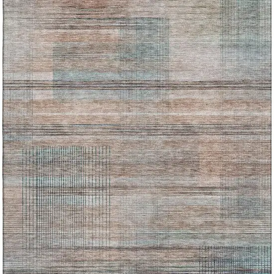 Copper Gray And Beige Striped Washable Area Rug With UV Protection Photo 3
