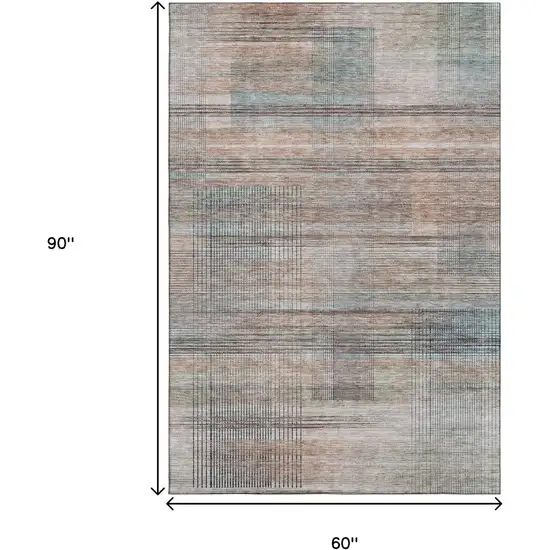 Copper Gray And Beige Striped Washable Area Rug With UV Protection Photo 3