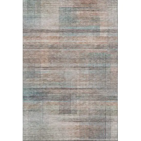 Copper Gray And Beige Striped Washable Area Rug With UV Protection Photo 4