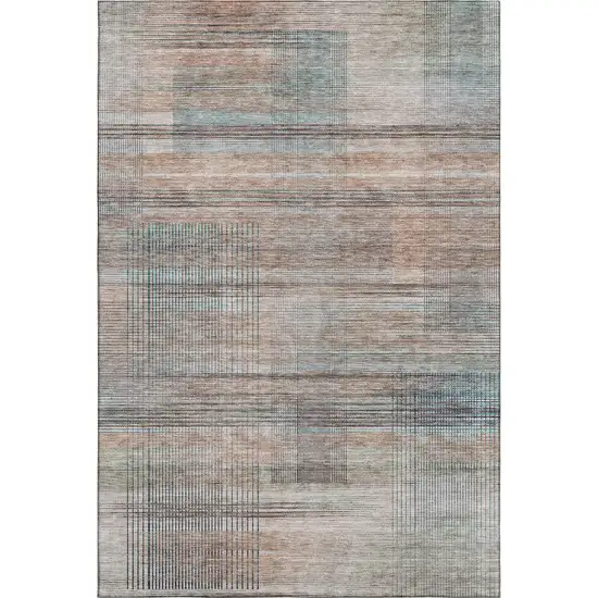Copper Gray And Beige Striped Washable Area Rug With UV Protection Photo 1