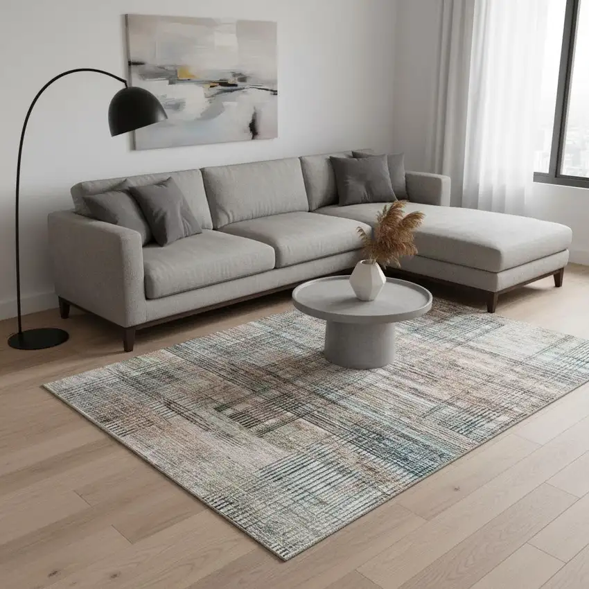 Copper Gray And Beige Striped Washable Area Rug With UV Protection Photo 2