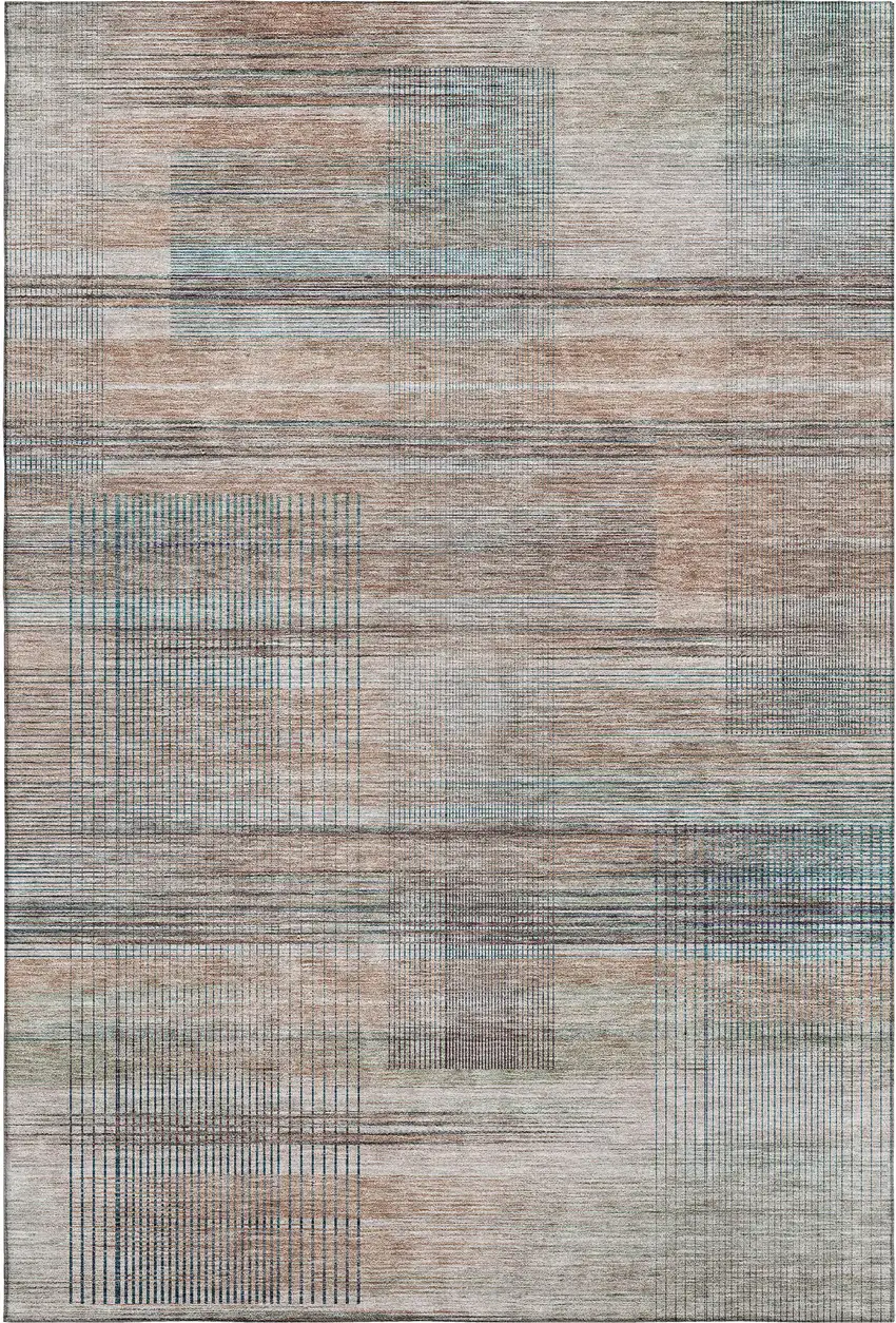 Copper Gray And Beige Striped Washable Area Rug With UV Protection Photo 1