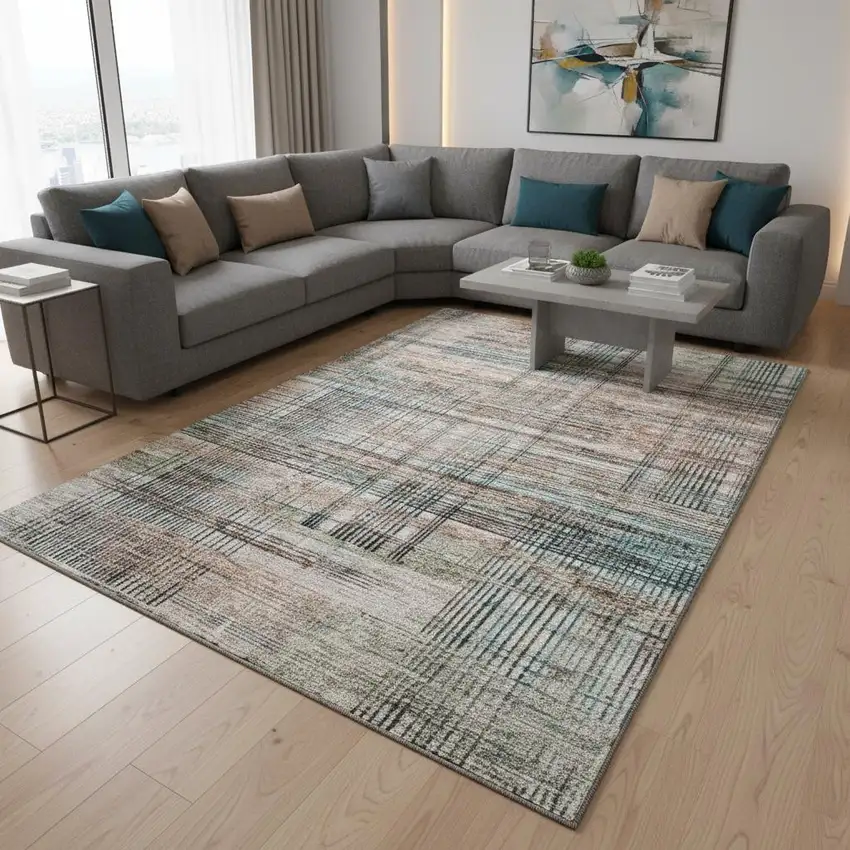 Copper Gray And Beige Striped Washable Area Rug With UV Protection Photo 2