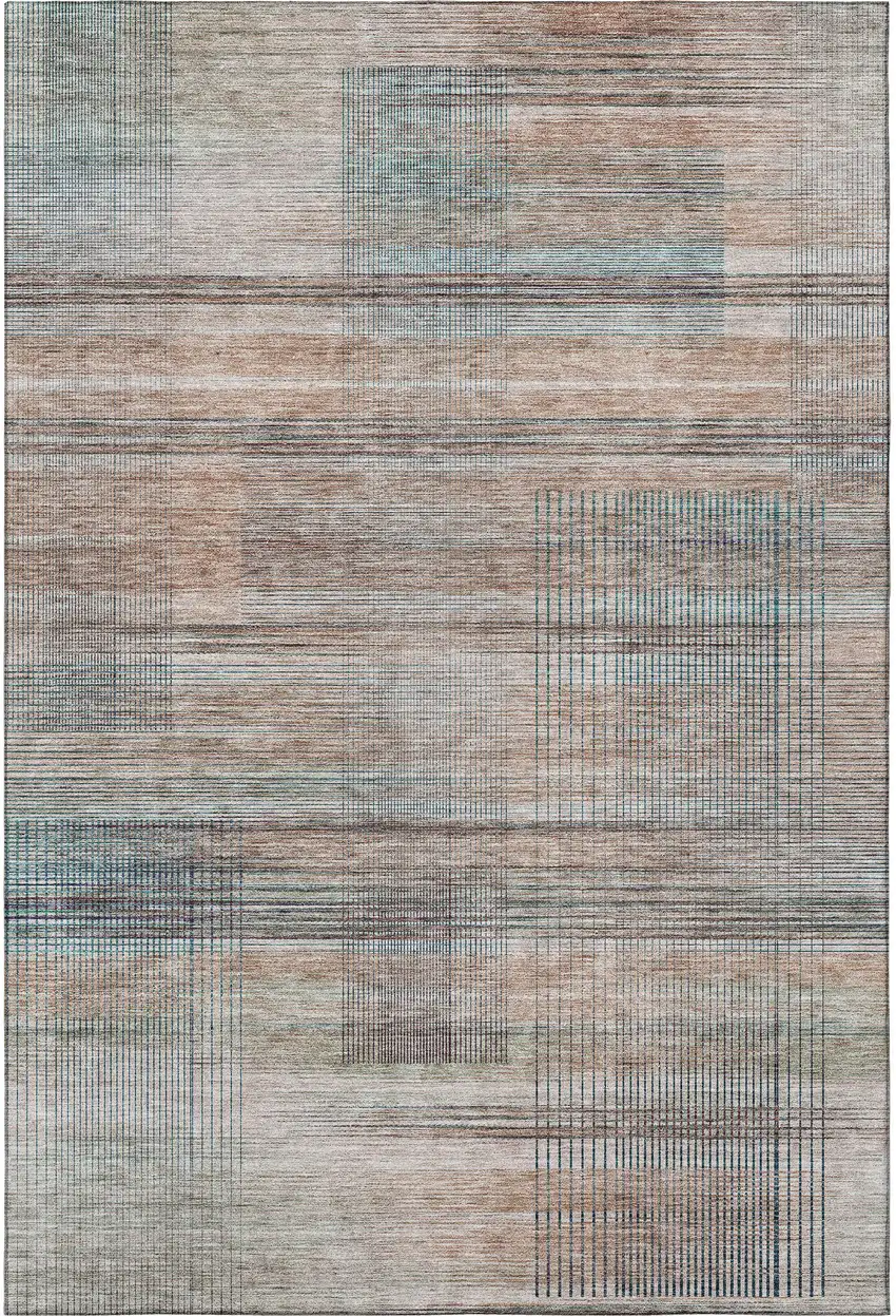 Copper Gray And Beige Striped Washable Area Rug With UV Protection Photo 4