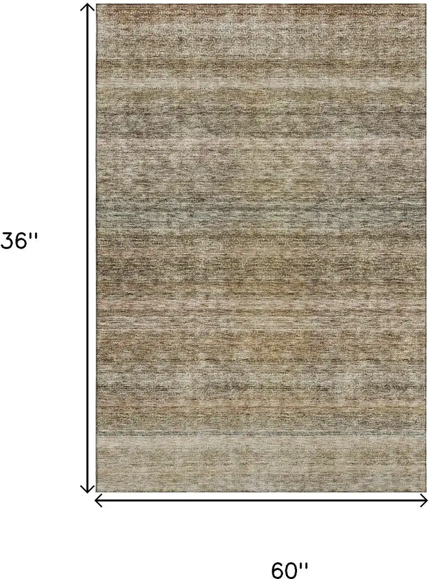 Copper Gray And Beige Striped Washable Area Rug With UV Protection Photo 3