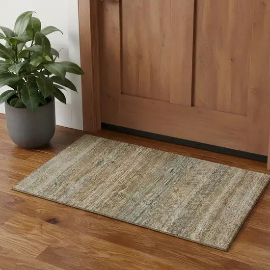 Copper Gray And Beige Striped Washable Area Rug With UV Protection Photo 1