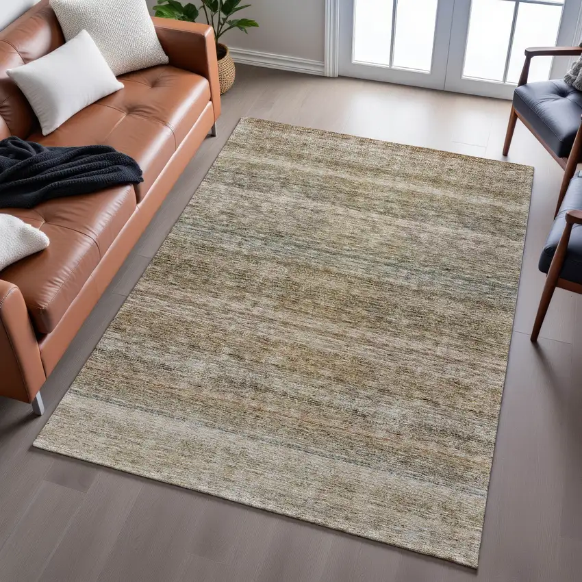 Copper Gray And Beige Striped Washable Area Rug With UV Protection Photo 3