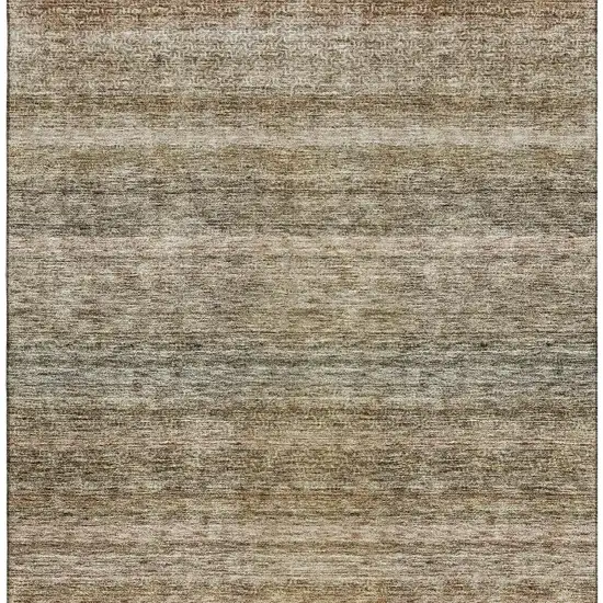 Copper Gray And Beige Striped Washable Area Rug With UV Protection Photo 5
