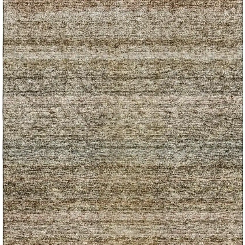 Copper Gray And Beige Striped Washable Area Rug With UV Protection Photo 5