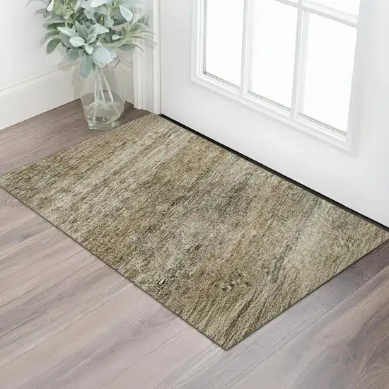 Copper Gray And Beige Striped Washable Area Rug With UV Protection Photo 2