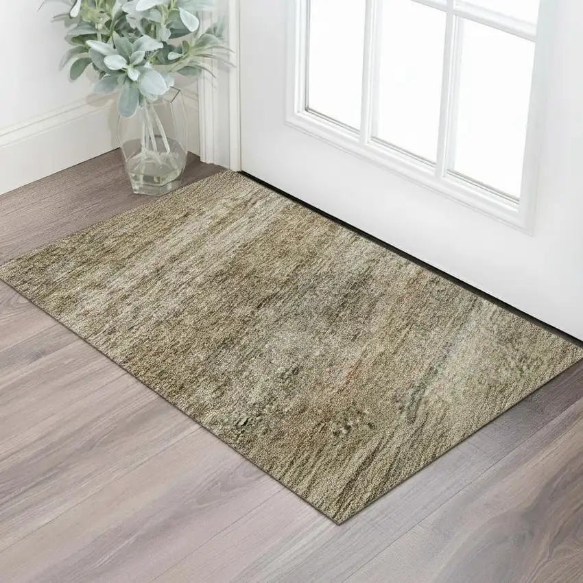 Copper Gray And Beige Striped Washable Area Rug With UV Protection Photo 2