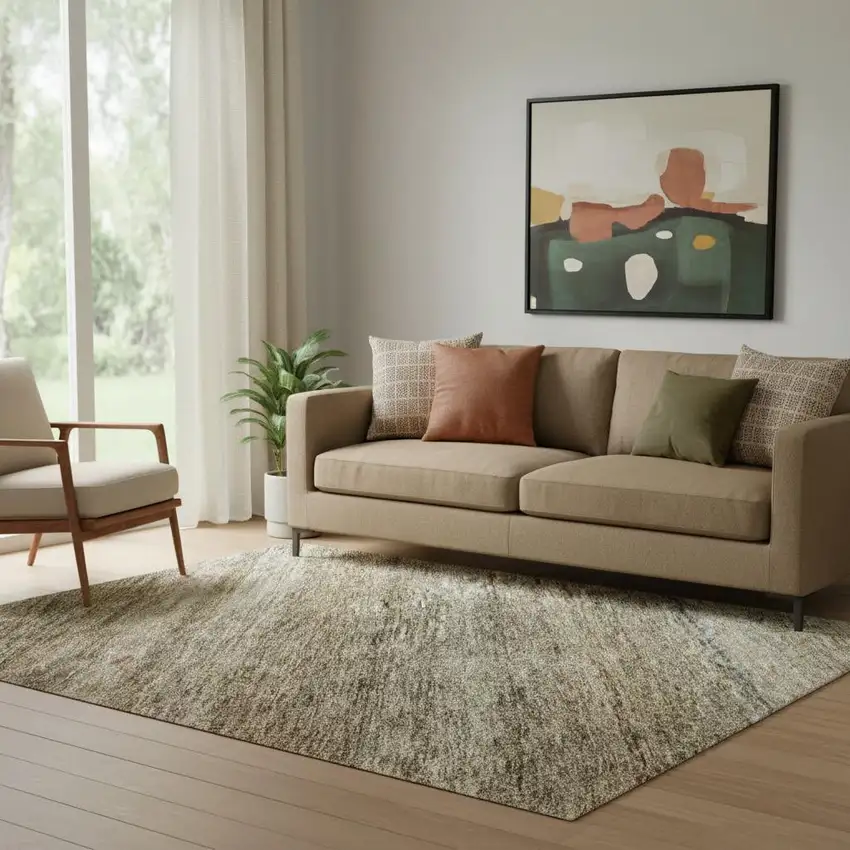 Copper Gray And Beige Striped Washable Area Rug With UV Protection Photo 2