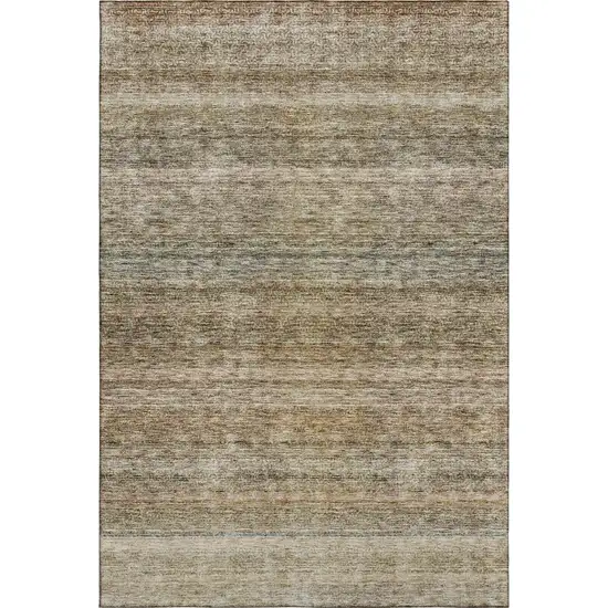 Copper Gray And Beige Striped Washable Area Rug With UV Protection Photo 4