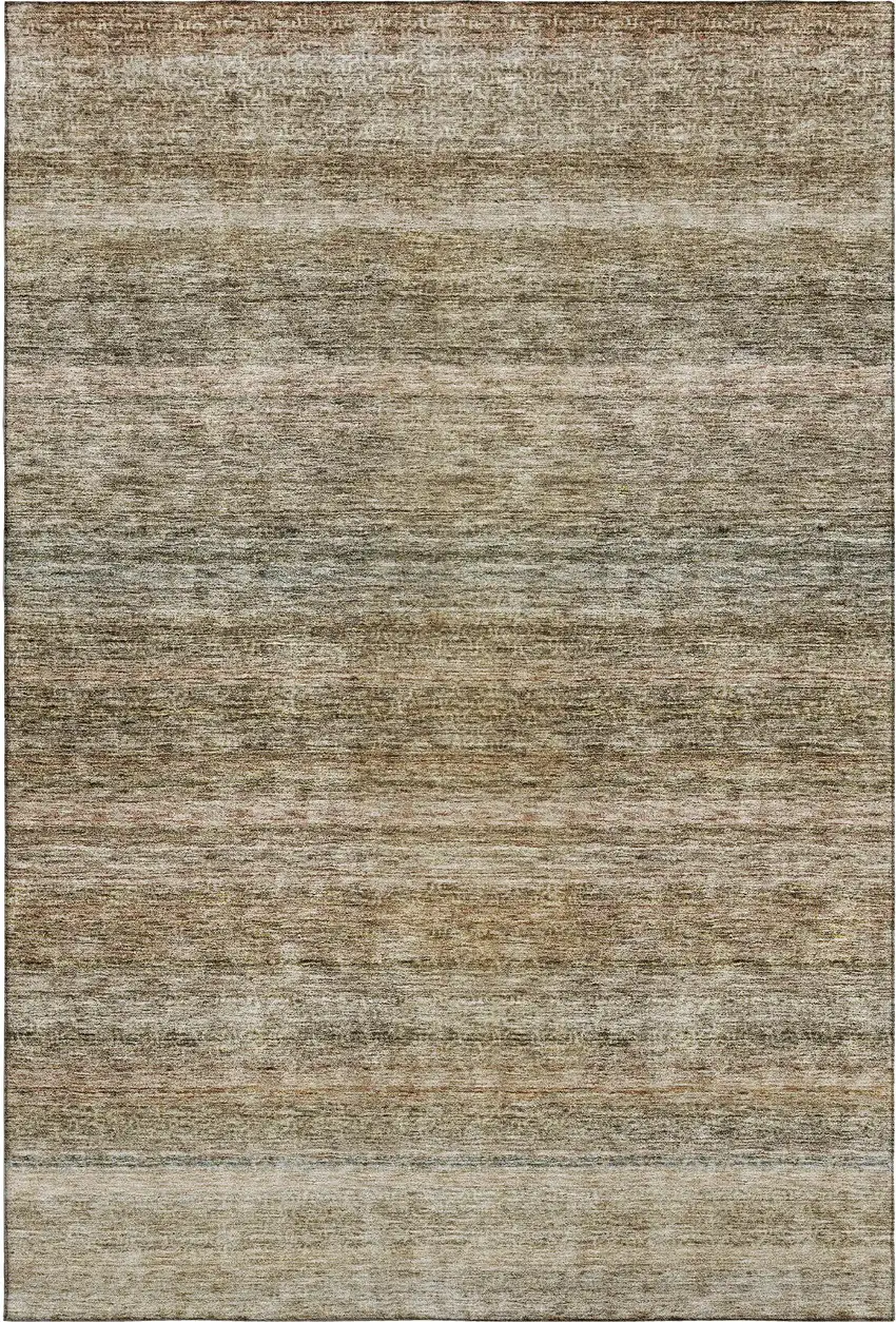 Copper Gray And Beige Striped Washable Area Rug With UV Protection Photo 4