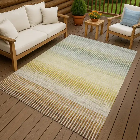 Copper Gray And Beige Striped Washable Indoor Outdoor Area Rug Photo 9