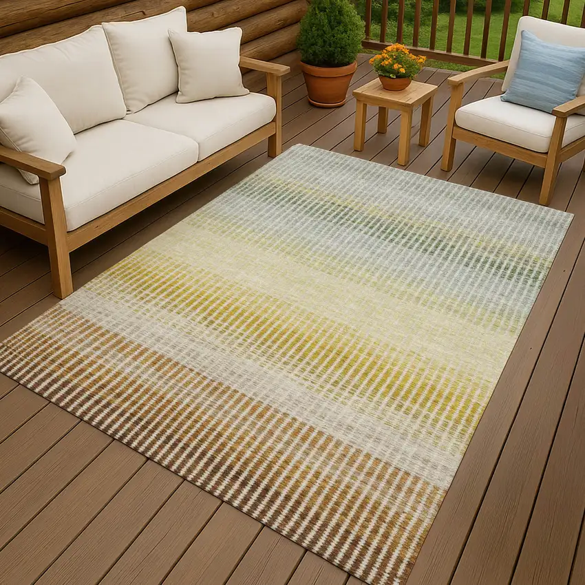 Copper Gray And Beige Striped Washable Indoor Outdoor Area Rug Photo 9