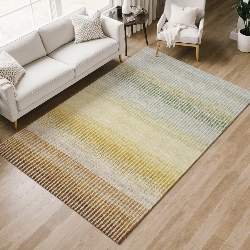 Copper Gray And Beige Striped Washable Indoor Outdoor Area Rug Photo 7