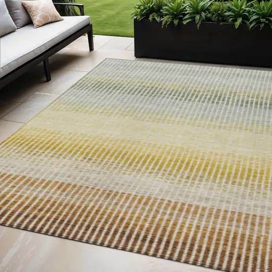 Copper Gray And Beige Striped Washable Indoor Outdoor Area Rug Photo 1