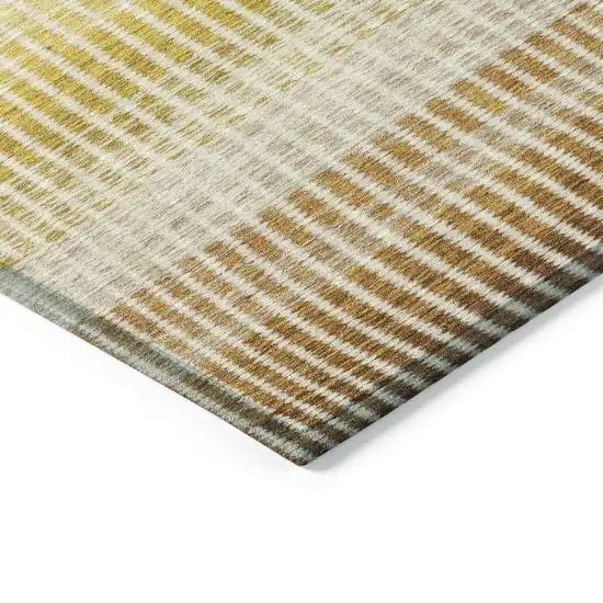 Copper Gray And Beige Striped Washable Indoor Outdoor Area Rug Photo 5