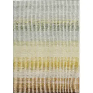 Photo of Copper Gray And Beige Striped Washable Indoor Outdoor Area Rug