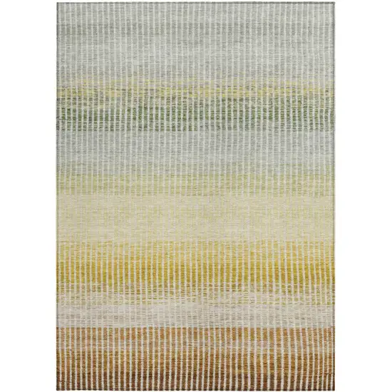 Copper Gray And Beige Striped Washable Indoor Outdoor Area Rug Photo 4
