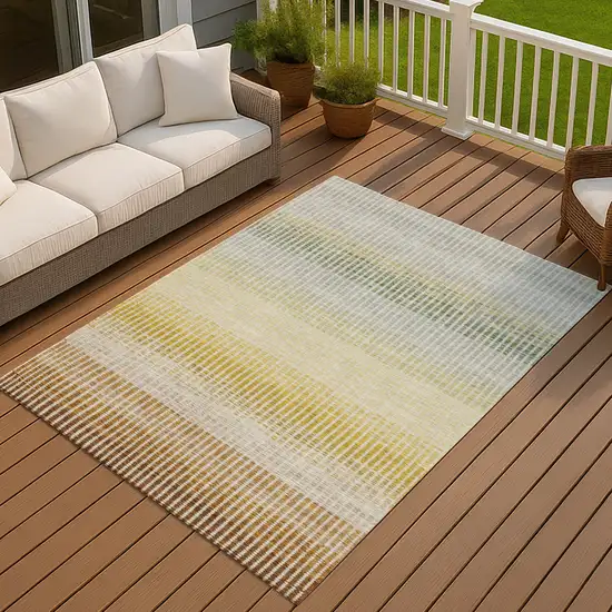 Copper Gray And Beige Striped Washable Indoor Outdoor Area Rug Photo 7