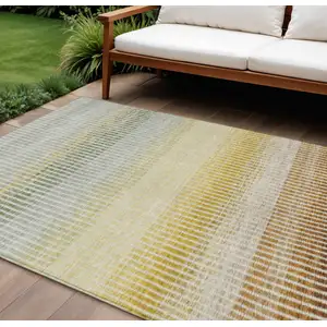 Photo of Copper Gray And Beige Striped Washable Indoor Outdoor Area Rug