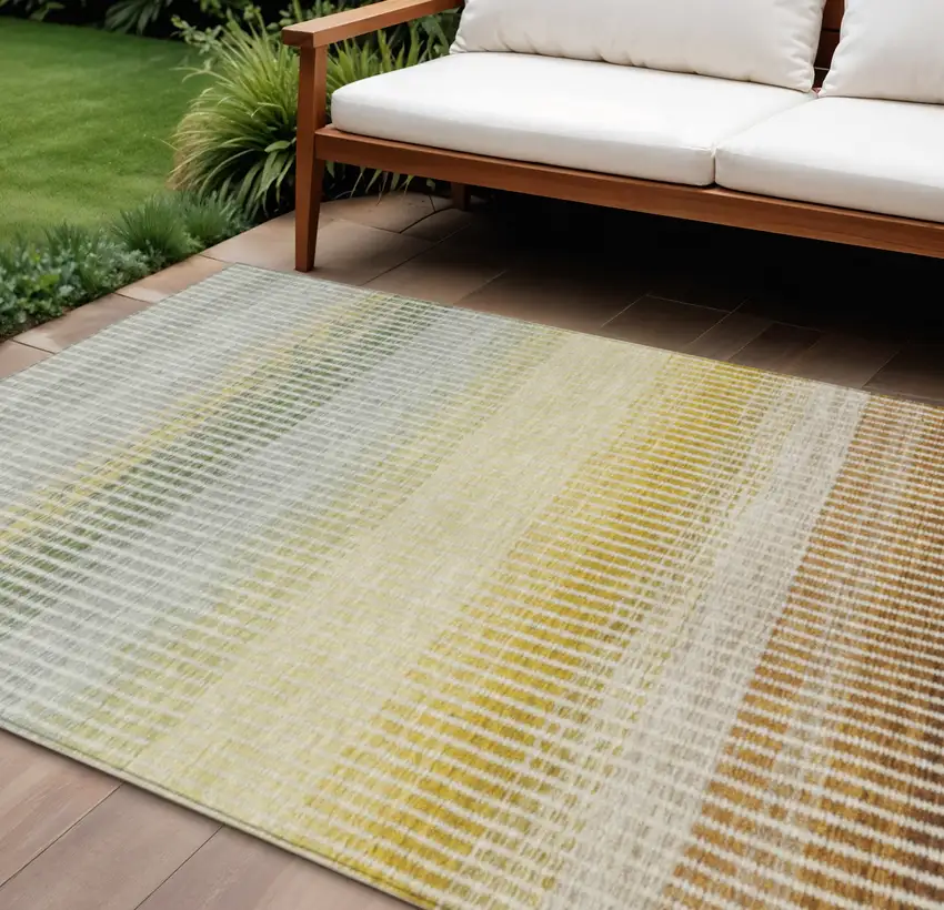 Copper Gray And Beige Striped Washable Indoor Outdoor Area Rug Photo 1