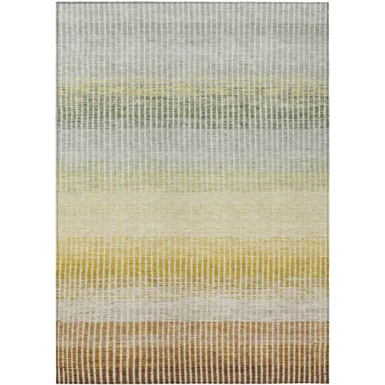 Copper Gray And Beige Striped Washable Indoor Outdoor Area Rug Photo 2