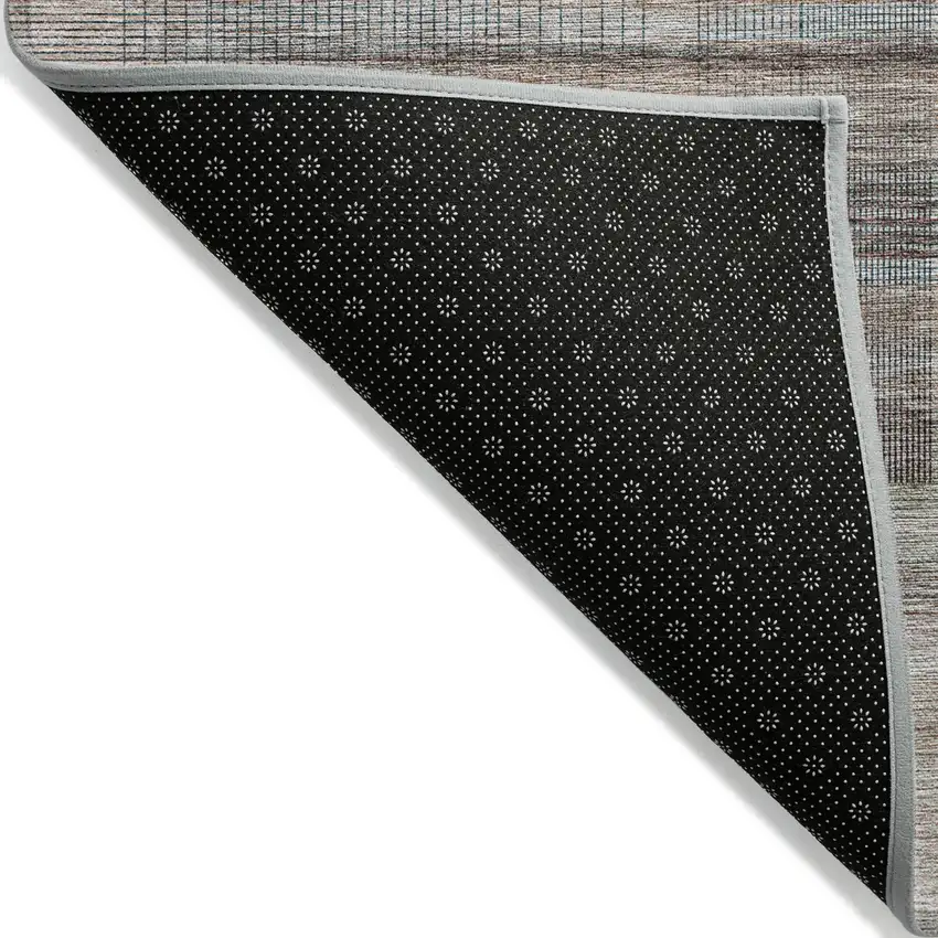 Copper Gray And Blue Striped Washable Indoor Outdoor Area Rug Photo 4