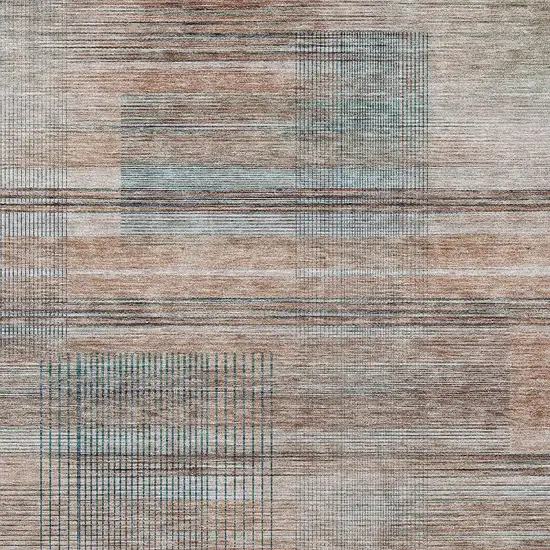 Copper Gray And Blue Striped Washable Indoor Outdoor Area Rug Photo 6