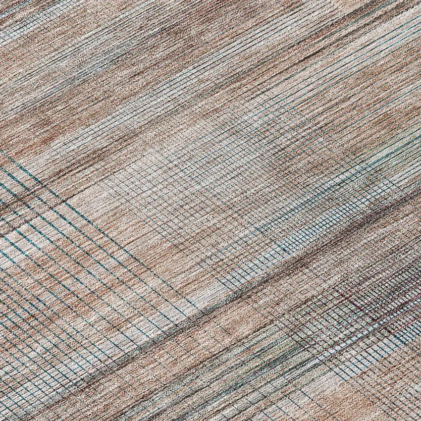 Copper Gray And Blue Striped Washable Indoor Outdoor Area Rug Photo 8